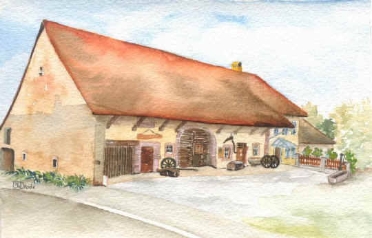 Aquarelle de la ferme du Musée Agricole de Botans